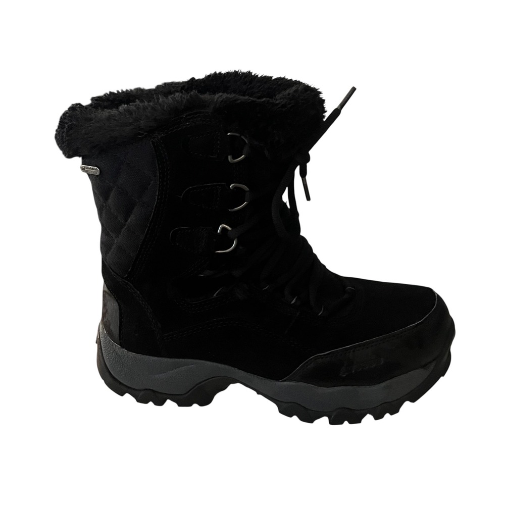 Woods Black Waterproof Insulated Winter Snow‎ Boots Lace Up Faux Fur Trim Size 8